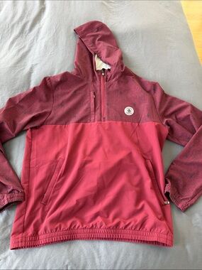 Original Penguin Two-Tone Hooded Pullover Jacket in Berry Red